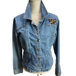 Vintage Billblass Petite M Jeanswear Jacket Denim Blue Bill blass Leopard‎ Heart
